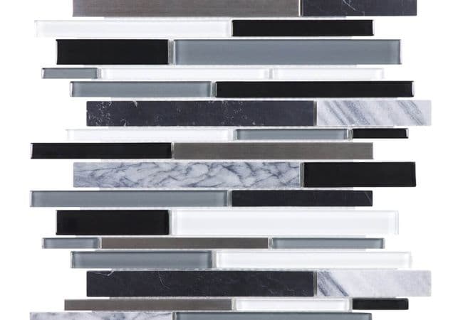 Anatolia Tile Arctic Night Glass Stone Stainless Random Strip Mosaic — Anatolia Tile & Stone