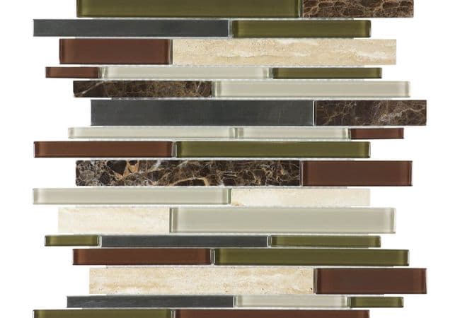 Anatolia Tile Deep Grotto Glass Stone Stainless Random Strip Mosaic — Anatolia Tile & Stone