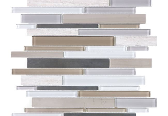 Anatolia Tile Twilight Mist Glass Stone Stainless Random Strip Mosaic, Anatolia Tile & Stone