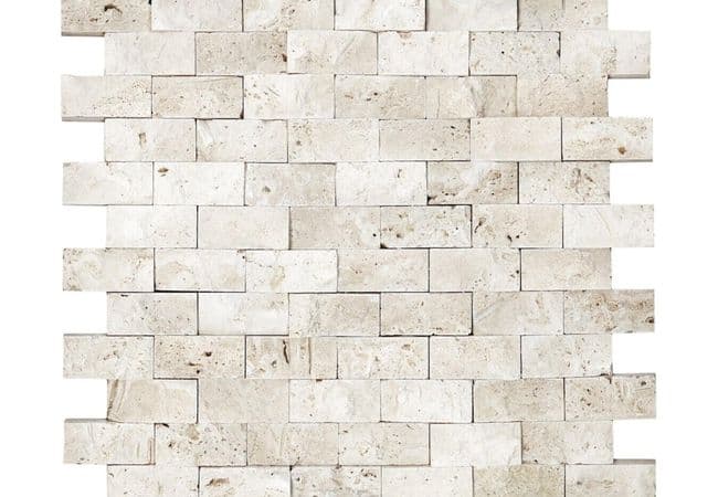 Anatolia Tile Ivory Travertine 1 x 2 Brick Mosaic Split Face Natural Stone — Anatolia Tile & Stone