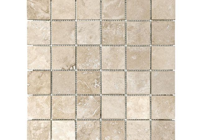 Anatolia Tile Ivory Travertine 2 x 2 Mosaic Filled & Honed Natural Stone — Anatolia Tile & Stone
