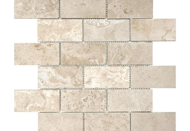 Anatolia Tile Ivory Travertine 2 x 4 Brick Mosaic Filled & Honed Natural Stone — Anatolia Tile & Stone