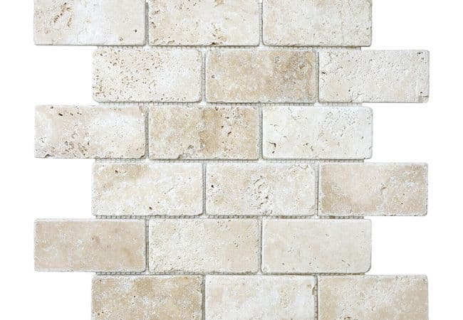 Anatolia Tile Ivory Travertine 2 x 4 Brick Mosaic Tumbled Natural Stone — Anatolia Tile & Stone