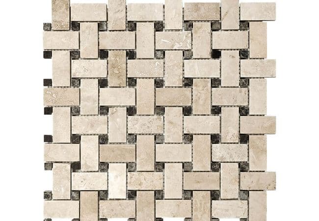 Anatolia Tile Ivory Travertine Basketweave Mosaic Filled & Honed Natural Stone — Anatolia Tile & Stone