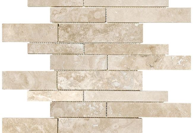 Anatolia Tile Ivory Travertine Random Strip Mosaic Filled & Honed Natural Stone — Anatolia Tile & Stone