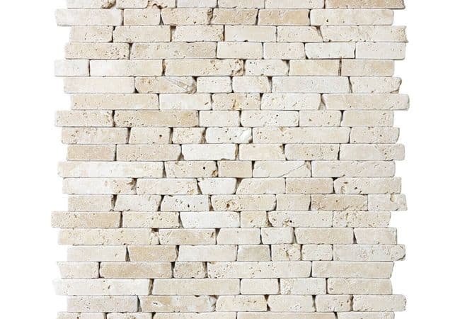 Anatolia Tile Ivory Travertine Random Strip Mosaic Tumbled Natural Stone — Anatolia Tile & Stone