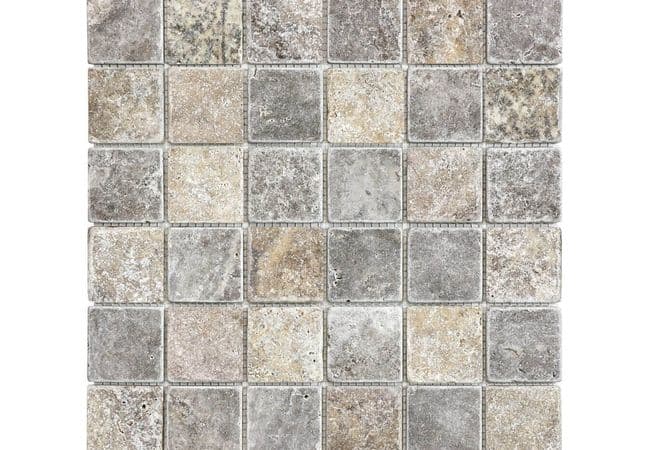 Anatolia Tile Silver Ash Travertine 2 x 2 Mosaic Tumbled Natural Stone — Anatolia Tile & Stone