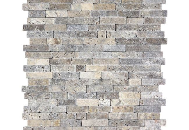 Anatolia Tile Silver Ash Travertine Random Strip Mosaic Tumbled Natural Stone, Anatolia Tile & Stone