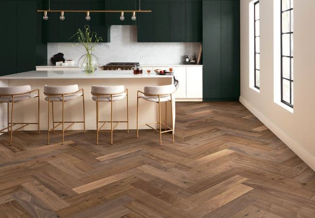 Anderson Tuftex Revival Walnut Herringbone flooring collection sample