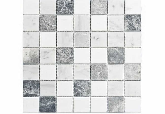 DZN 11stm020 Carrara and Crystal White With Antique 2x2 Honed Marble Mosaics, DZN Mosaics