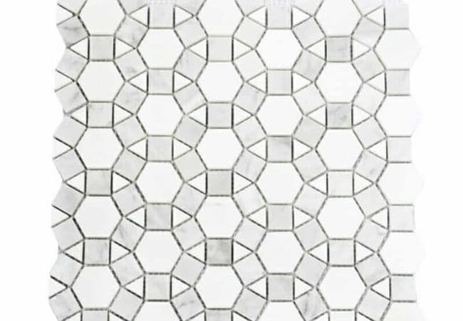 DZN 17stm037 Polished Ariston and Carrara White Flower Mosaics, DZN Mosaics