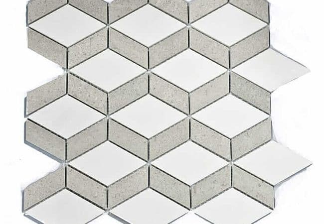 DZN 24stm060 Ariston White and Cindrella Gray English Harlequin Marble Mosaics, DZN Mosaics