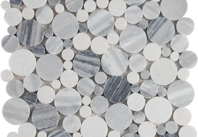 DZN 27stm020 Carrara White Thassos and Antique Tumber Pebble Marble Mosaics, DZN Mosaics