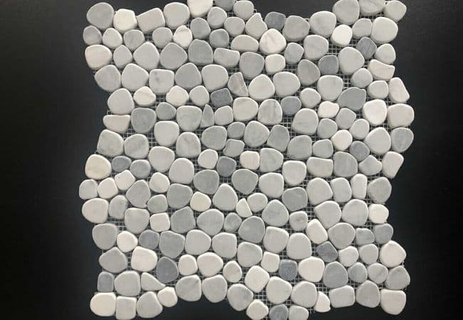 DZN 28stm001 Carrara and Dolomite Tumbled Mini Pebble Mosaics, DZN Mosaics