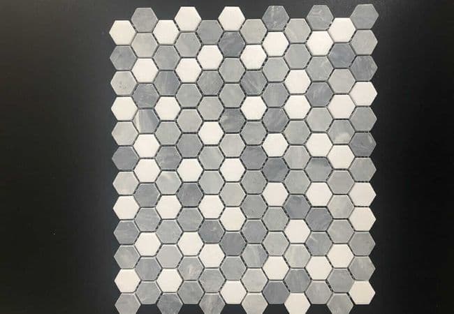 DZN 32stm030 Bardiglio Gray and Dolomite Mix Honed 1 Inch Hexagon Marble Mosaics, DZN Mosaics