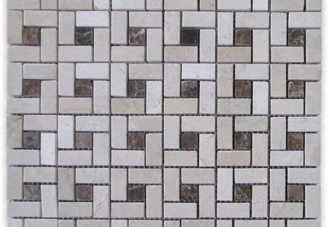 DZN 3STM003 Crema Marfil Emperador Light and Dark Strip Marble Mosaics, DZN Mosaics