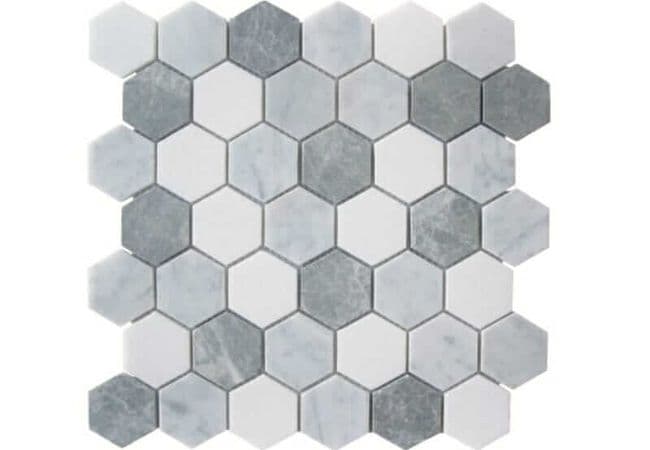 DZN 42stm020 Carrara and Crystal White With Antique Marble Hexagon Mosaics, DZN Mosaics