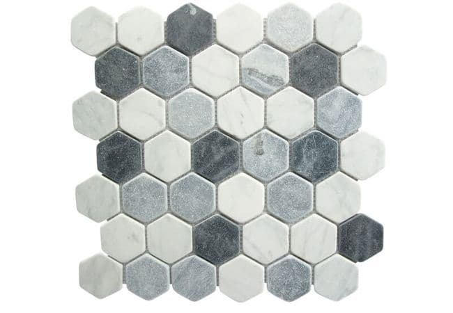 DZN 42stm033 Carrara White Gracy Black Hexagon Marble Mosaics, DZN Mosaics