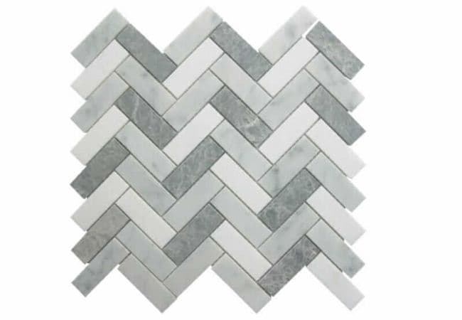 DZN 55stm020 Carrara and Crystal White With Antique Marble Herringbone Mosaics, DZN Mosaics