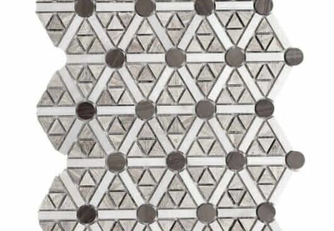 DZN 69STM010 Escarpment Light and Dark White Marble Harlequin Mosaics, DZN Mosaics