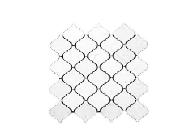 DZN 84STM032 Polished Carrara White Marble Arabesque Mosaics, DZN Mosaics