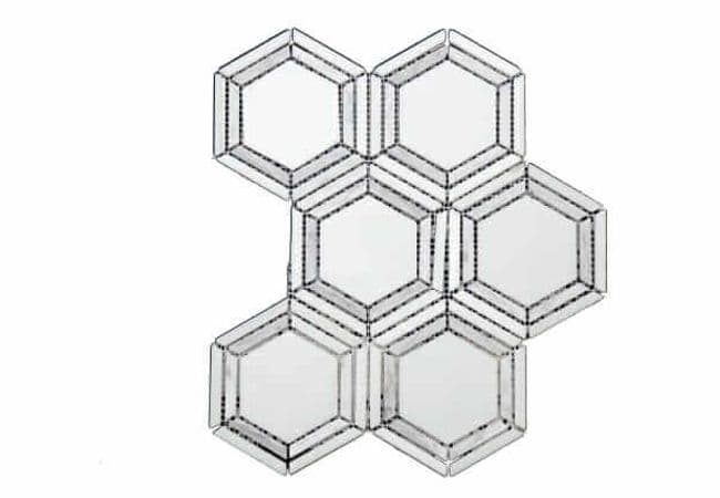 DZN 87STM036 White Multi Band Hexagon Marble Mosaics, DZN Mosaics