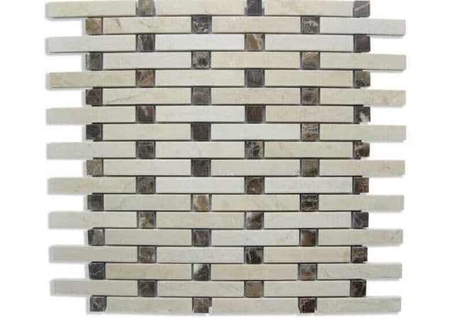 DZN 8stm004 Crema Marfil With Emperador Dark Dots Strip Marble Mosaics, DZN Mosaics