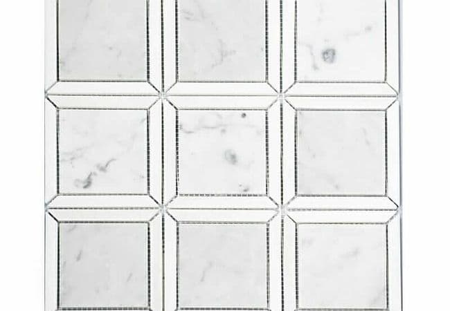 DZN 91STM032 Polished Framed Cube with Light Carrara and Ariston White Mosaics, DZN Mosaics