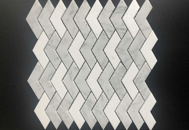 DZN 92STM032 Honed Packed Chevrons In Dolomite and Carrara Mix Marble Mosaics, DZN Mosaics