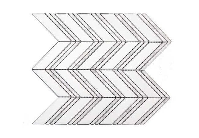 DZN CH01 White with Double Band Chevron Marble Mosaics, DZN Mosaics