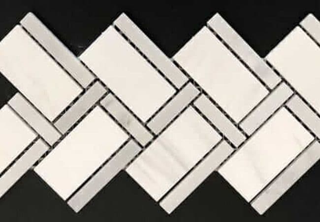 DZN Lhb01 Carrara and Dolomite Herringbone Marble Mosaics, DZN Mosaics