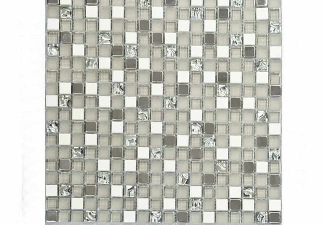 DZN Mbl028 Grau Silver With White Marble and Stainless Steel Mosaics, DZN Mosaics