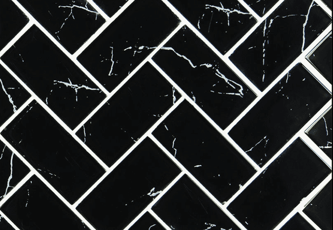 MSI Nero Marquina Glass 2x4 Herringbone Glass Tile — MSI Surfaces