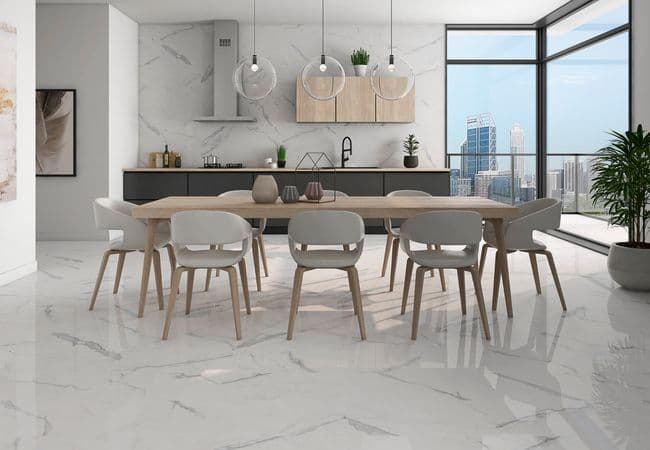 Midgley West Bianco Volakas flooring collection sample