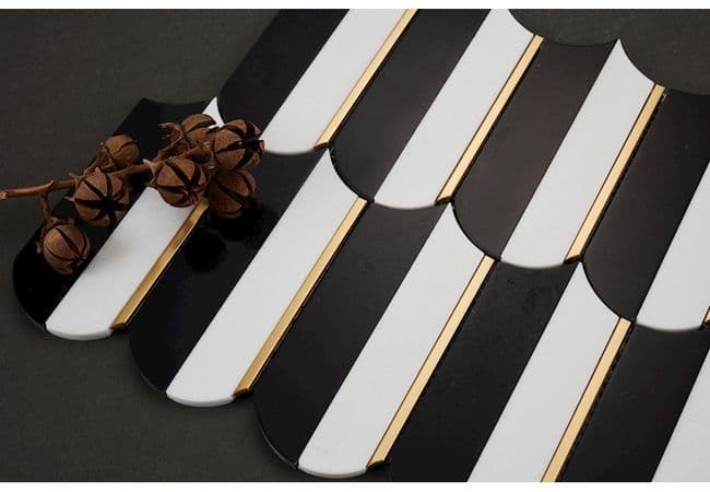 Neshada Tile Aerial Elongated Black and White w/Gold Mosaic, Neshada Tile & Stone
