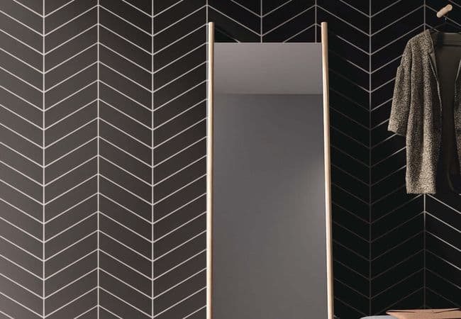 Neshada Tile Baleno Black Matte Chevron 2" x 7" Porcelain Mosaic, Neshada Tile & Stone