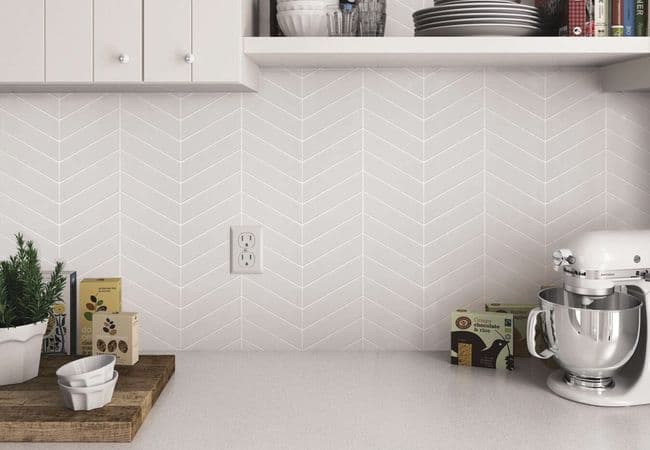 Neshada Tile Baleno White Matte Chevron 2" x 7" Porcelain Mosaic, Neshada Tile & Stone
