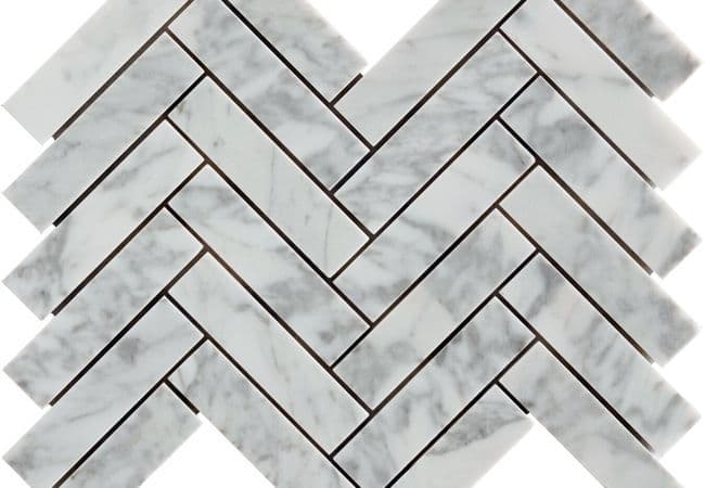 Neshada Tile Carrara Herringbone 1" X 4" Polished Marble Mosaic, Neshada Tile & Stone