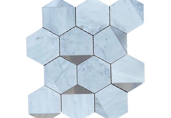Neshada Tile Carrara Ice White 4" Hex W/Stainless DGMTM2118, Neshada Tile & Stone