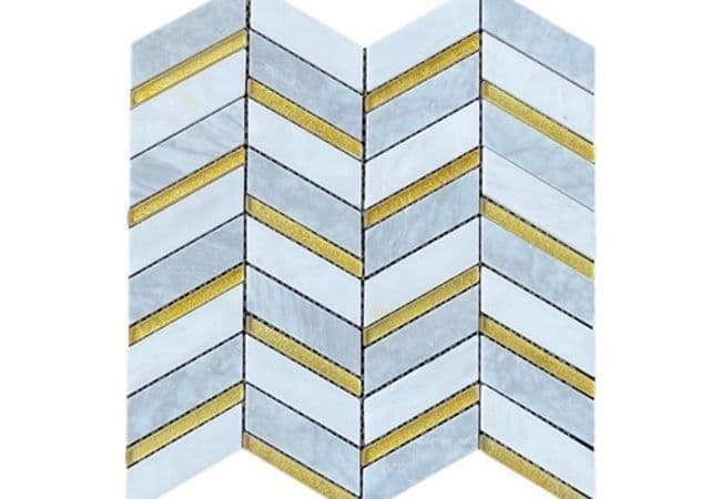 Neshada Tile Chevron Bianco Gold Mosaic DGMT1257, Neshada Tile & Stone