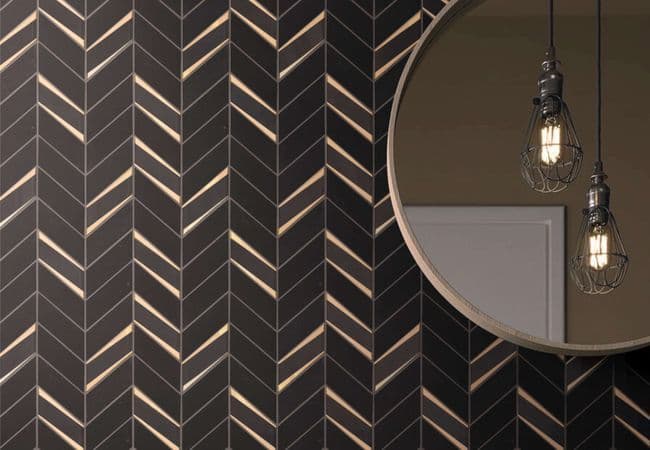 Neshada Tile Jayna Black w/Gold and Glass Chevron Mosaic, Neshada Tile & Stone