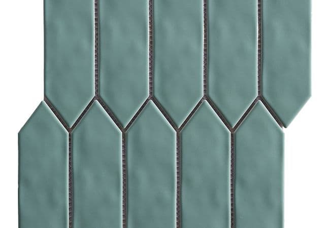 Neshada Tile Mondial Seafoam Gloss Picket 2" x 6" Porcelain Mosaic, Neshada Tile & Stone