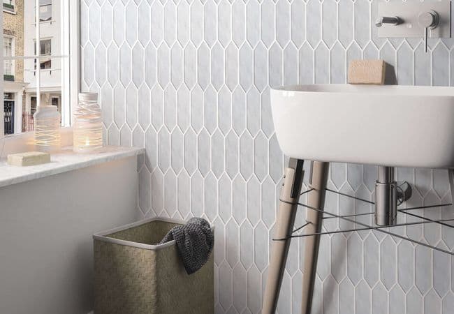 Neshada Tile Mondial Soft Grey Gloss Picket 2" x 6" Porcelain Mosaic, Neshada Tile & Stone