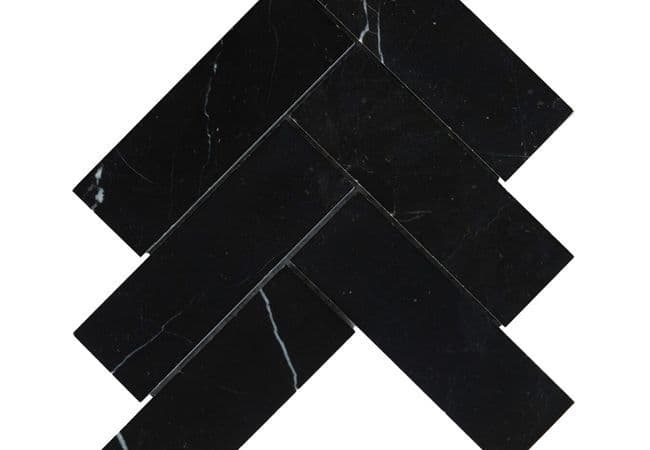 Neshada Tile Nero Marquina Herringbone 2" x 6" Polished Marble Mosaic, Neshada Tile & Stone