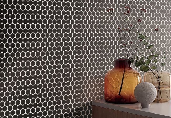 Neshada Tile Penny Round Black Matt 1" Porcelain Mosaic, Neshada Tile & Stone