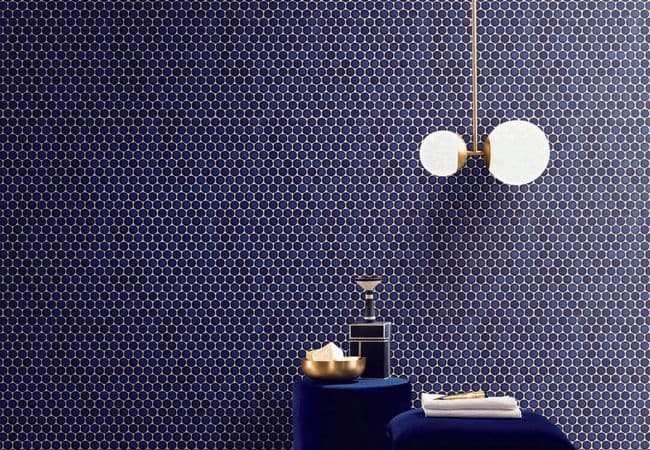 Neshada Tile Penny Round Blue Gloss Crystal Glazed 1" Porcelain Mosaic, Neshada Tile & Stone