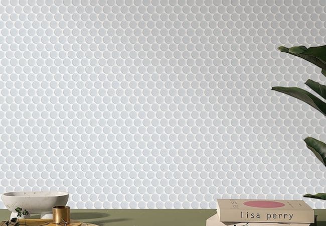 Neshada Tile Penny Round Off White Crystal Glazed 1" Porcelain Mosaic, Neshada Tile & Stone