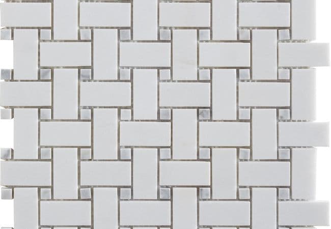 Neshada Tile Thassos Basketweave w/Light Dot Polished Marble Mosaic, Neshada Tile & Stone