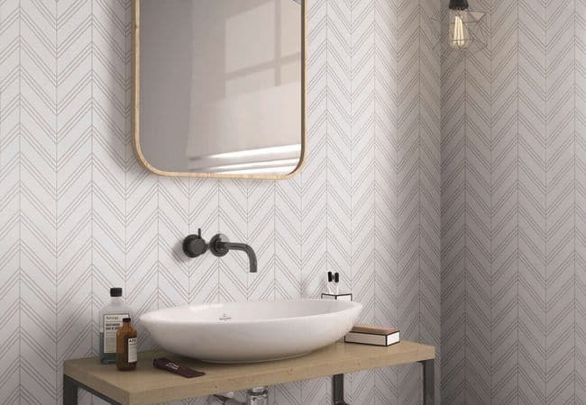 Neshada Tile Thassos Chevron 1" x 4" Polished Marble Mosaic, Neshada Tile & Stone