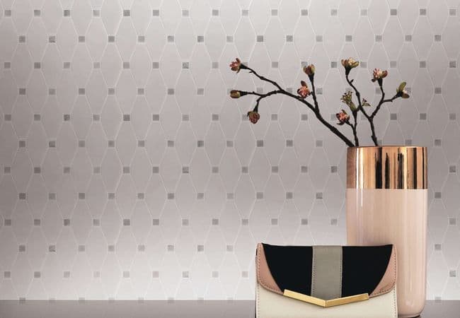 Neshada Tile Thassos Long Octagon w/Grey Dot Polished Marble Mosaic, Neshada Tile & Stone
